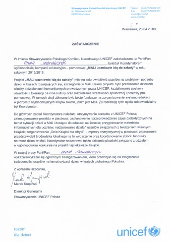 Zaświadczenie "Mali uczniowie idą do szkoły"